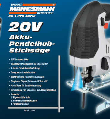 Лобзик німецький акумуляторний 20В Mannesmann M17725